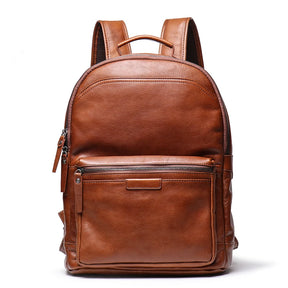 Men's Genuine Cowhide Leather Backpack – Large Capacity, Multifunctional for Business and Travel