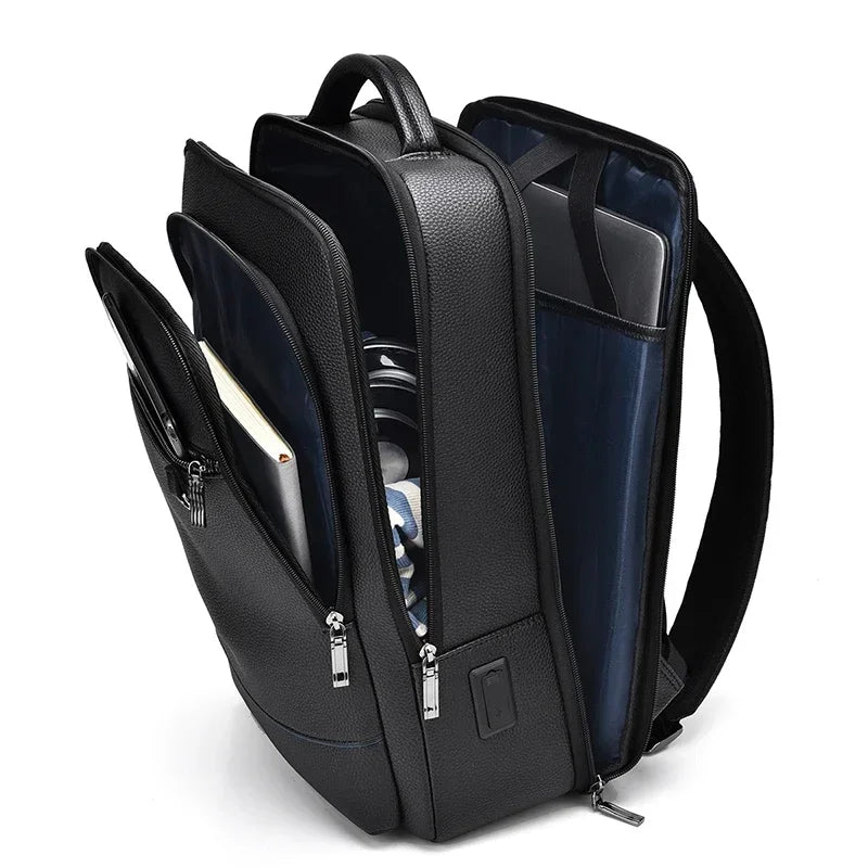 Men's Executive Leather Backpack with USB Charging – Elegant and Functional for Laptops and Business Travel