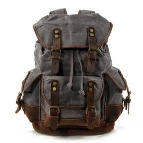 Men's Casual Canvas and Leather Backpack – Large Capacity for Travel, School, and Outdoor Activities