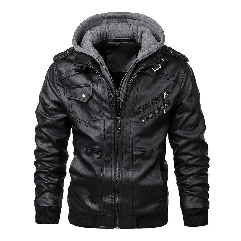 Giacca da Uomo in Vera Pelle con Cappuccio – MotorMen Premium | Stile Urban e Comfort Invernale