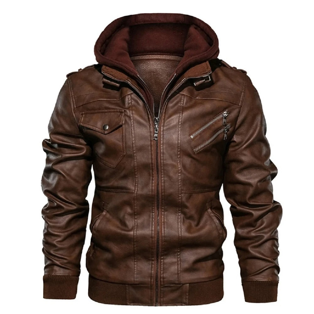 Giacca da Uomo in Vera Pelle con Cappuccio – MotorMen Premium | Stile Urban e Comfort Invernale