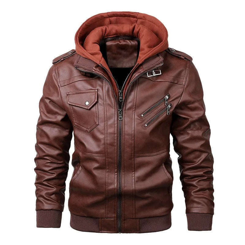 Giacca da Uomo in Vera Pelle con Cappuccio – MotorMen Premium | Stile Urban e Comfort Invernale